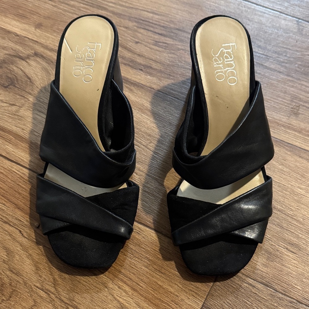 Franco Sarto Black Leather Mules
